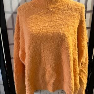 Francesca's Collections Orange Crew Neck Sweater with Textured Pattern